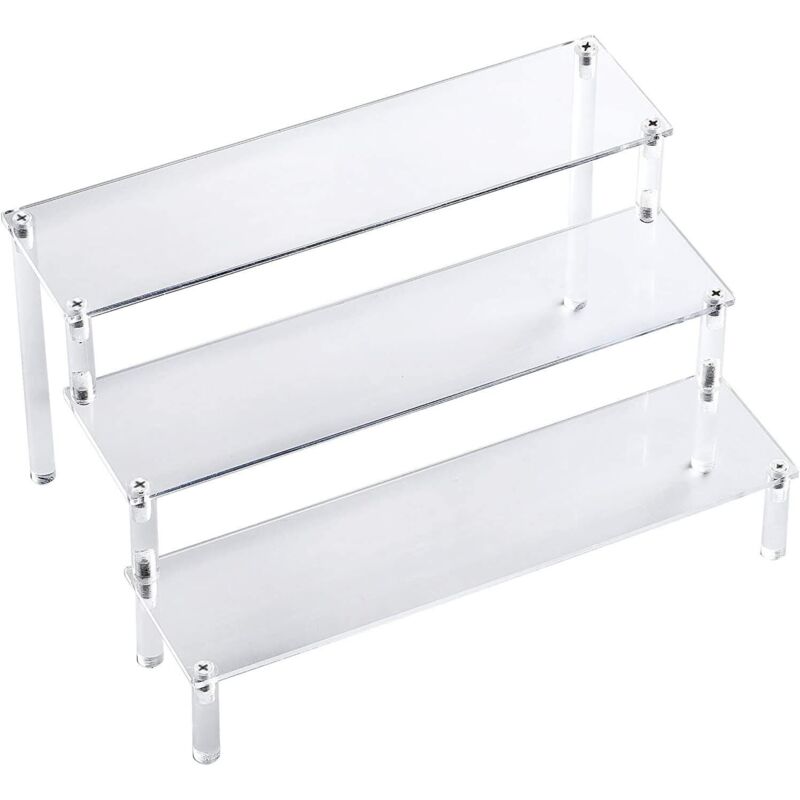 Présentoir Marches à 3 Niveaux en Acrylique, Étagère à Escalier Transparents Organisateur Décoration de Collection pour de Collection Claire,