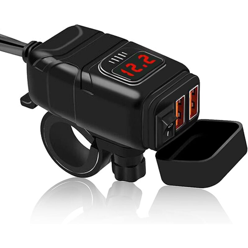 Sollbry - Prise usb Moto, QC3.0 Chargeur usb Moto de Téléphone Adaptateur sae vers usb Avec ip65 Voltmètre Etanche et Protection de Charge pour Dual