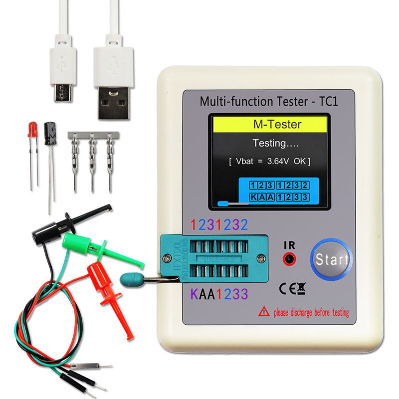 Sollbry - Probador de transistores LCR-TC1 de bolsillo multifuncional con pantalla a color de 1,8 pulgadas y retroiluminación tft para diodos,