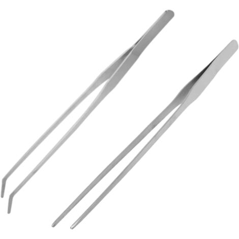 Sollbry Professionelle Edelstahlpinzette – Präzise gebogene gezahnte Pinzette – Ellenbogen und gerader Kopf – 27 cm – geeignet für Lebensmittelküche, Industriearbeiten