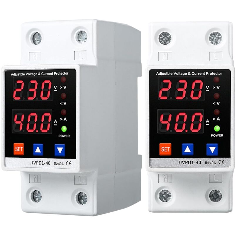 Sollbry - Protecteur de Courant Tension, Réglables Dispositif de Protection Contre Sur/Sous-Tension,AC220V 40A 2P Rail din Protecteur de Surtension