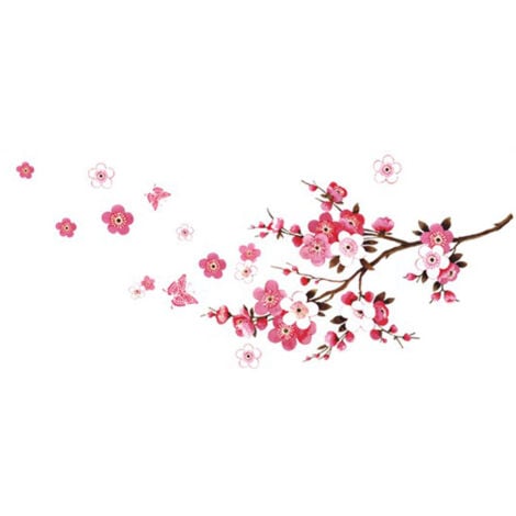 Sollbry Red Pink Butterfly Wall Stickers I Sakura Vine Floral Branch Tree Decal Wall Sticker for Living Room Bedroom Kitchen Tiles Hallway