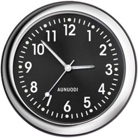 Sollbry Reloj de coche, reloj analógico de cuarzo redondo para salpicadero, mini reloj de cuarzo luminoso decorativo, adornos para salpicadero de coche, color negro
