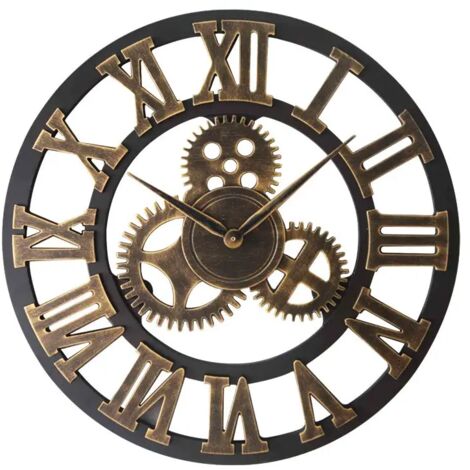 Sollbry Reloj de pared silencioso 3D estilo europeo retro creativo con engranajes industriales, arte con personalidad, reloj decorativo para sala de estar de 30 cm