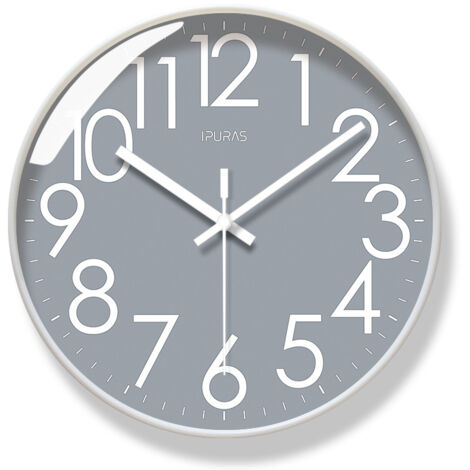 Sollbry Reloj de pared silencioso con radiocontrol, diseño moderno, cocina vintage, 30 cm de diámetro, grande, digital, para salón (gris oscuro)
