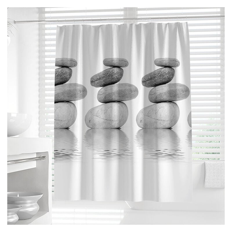 Sollbry Rideau de douche, anti-bactérien, résistant à la moisissure et imperméable, avec 12 anneaux de rideau de douche, 180 x 180 cm, gris galets
