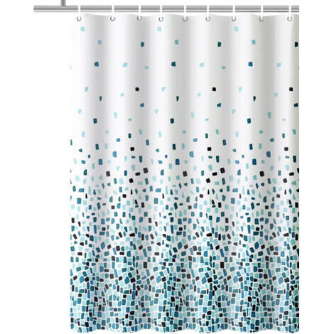 Sollbry Rideau de douche bleu mosaïque anti-moisissure, résistant à la moisissure  Dimensions : 180 x 180 cm  Tissu hydrofuge (bleu mosaïque)