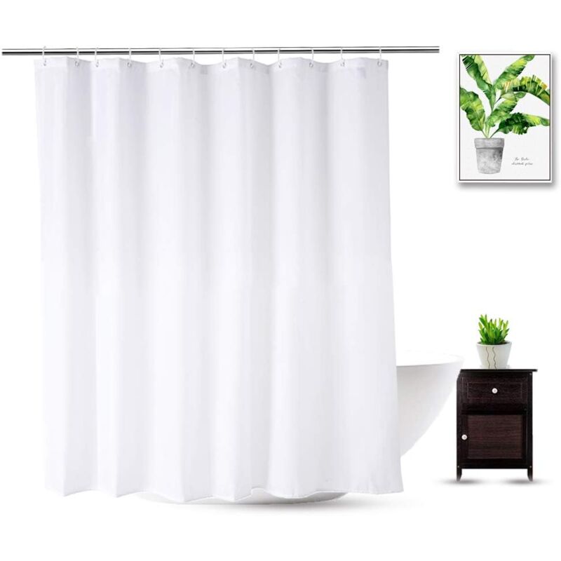 Rideau de douche en tissu 150 x 180 cm, long rideau de douche en polyester hydrofuge de qualité spa et hôtel, lavable en machine, blanc - Sollbry
