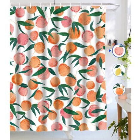Sollbry Rideaux de douche pêche, rideau de douche Allover Fruits, joli tissu imperméable au design coloré et lumineux, 182,9 x 182,9 cm.