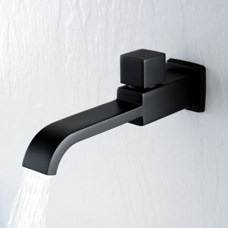 Sollbry Robinet de lavabo, robinet d'eau, robinet mural anti-oxydation en laiton noir mat Robinet d'eau froide pour cuisine salle de bain