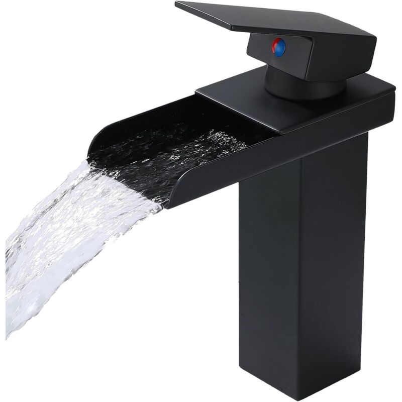 Sollbry - Robinet de salle de bain noir mat, robinets de salle de bain cascade 1 trou, robinet de lavabo à poignée unique pour robinet de lavabo de