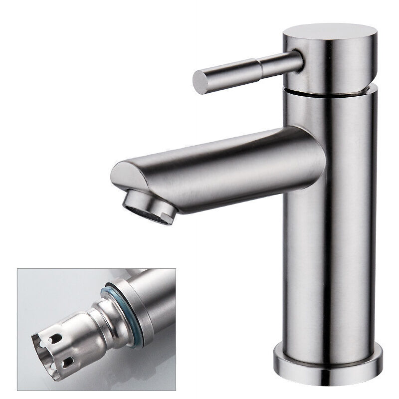 Sollbry - Robinet d'eau, filtre durable en acier inoxydable, robinet d'eau froide simple, noyau de valve en céramique intégré, accessoire de lavabo