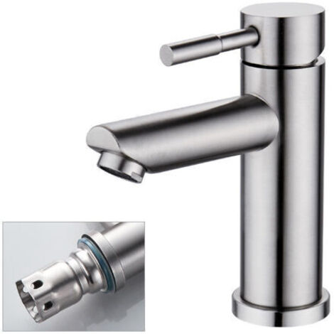 Sollbry Robinet d'eau, filtre durable en acier inoxydable, robinet d'eau froide simple, noyau de valve en céramique intégré, accessoire de lavabo pour salle de bain et cuisine (plat)