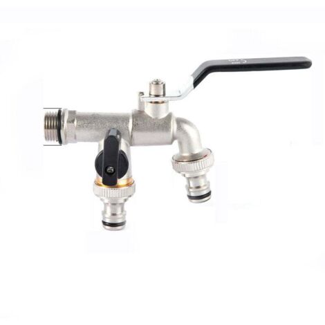 Sollbry Robinet double de jardin, robinet d'eau en laiton, robinet de calibre 3/4 pouces de haute qualité - noir