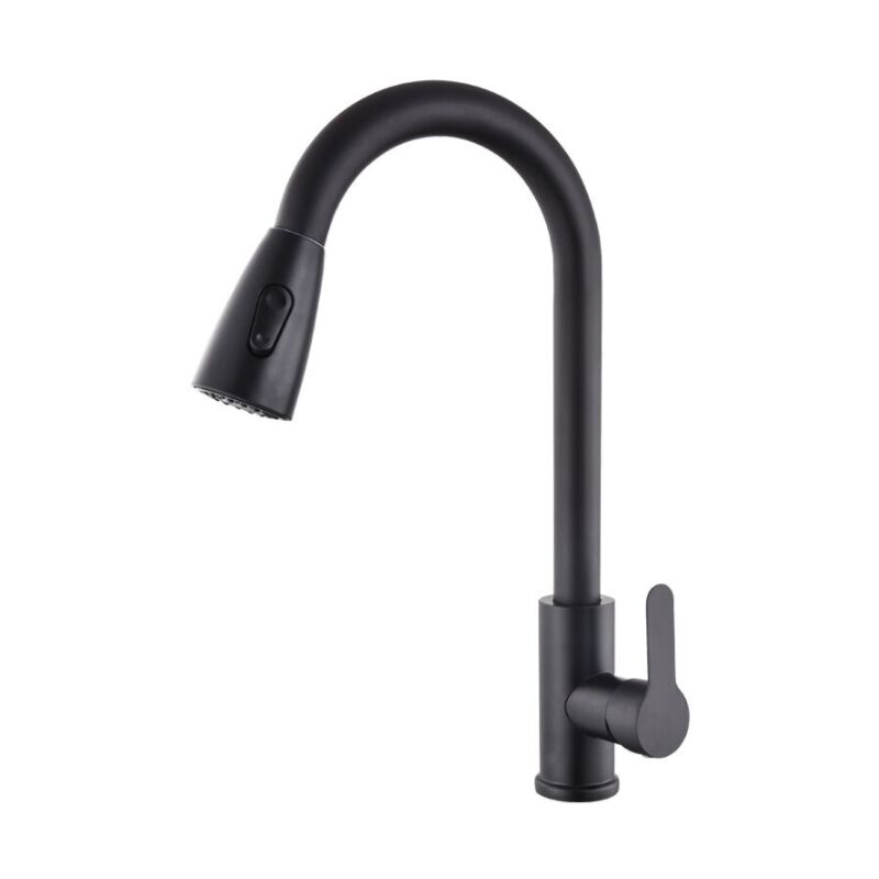 Robinet extractible de lavabo de cuisine domestique en acier inoxydable noir télescopique rotatif chaud et froid - Sollbry