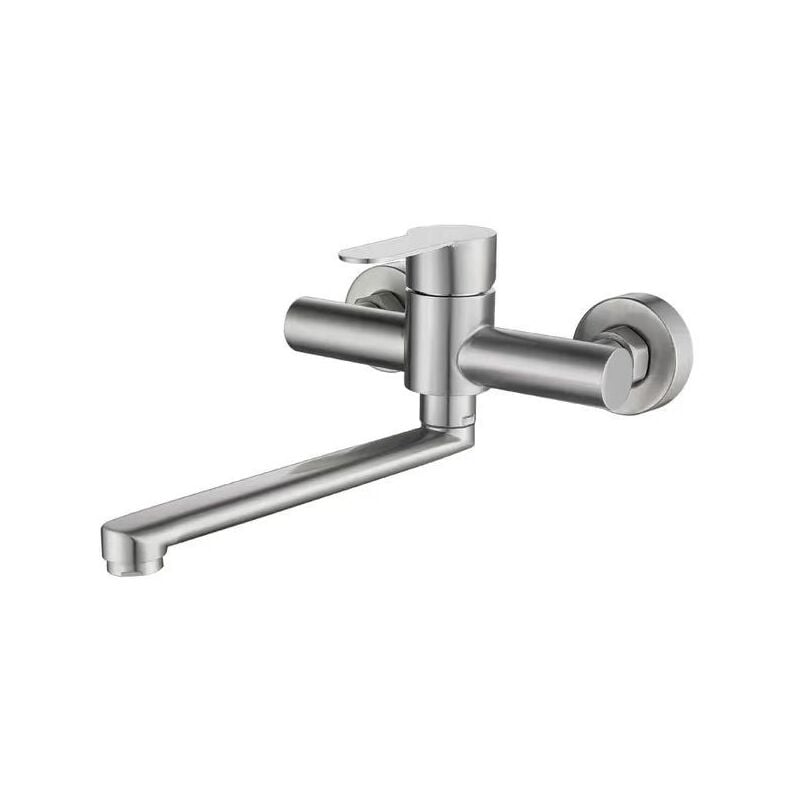 Sollbry - Robinet Mural Cuisine, Mitigeur Mural Inoxydable, Pivotant à 360° pour Évier de Cuisine, Eau Chaude et Froide, Trous de Montage Réglables,