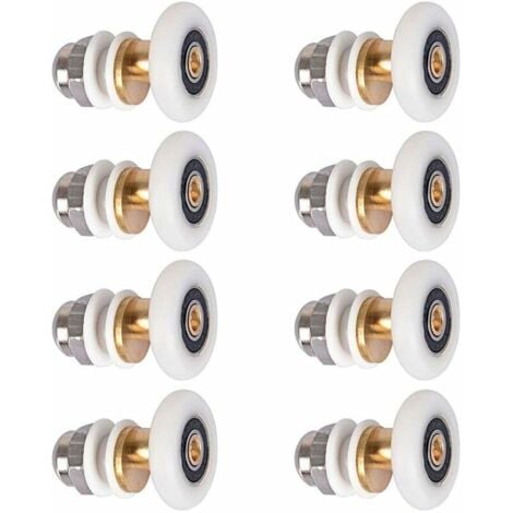 Sollbry Rouleau de porte de douche, roulettes de porte coulissante, poulies de porte de cabine de douche, roue de remplacement pour rouleau avec diamètre de roue 27 mm, 8 pièces