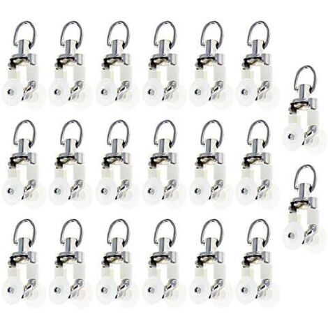 Sollbry Rouleaux de rail de rideau en plastique, supports à doubles roues, rail de draperie coulissant pour fenêtres, rails de rideau de douche, 16-20 mm de diamètre, 20 pièces