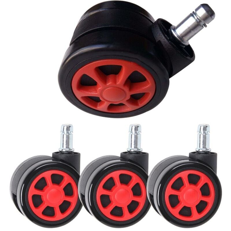 Sollbry - Roulettes de chaise de jeu, roues de rechange remplaçables avec fonction anti-chute et patins souples (5 pièces/ensemble, rouge), -