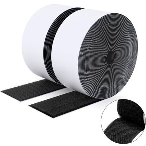 Sollbry Ruban adhésif double face à crochets et à boucles, 50MM x 5M Ruban adhésif autocollant, bandes robustes, ruban à emboîtement pour cadres de photos, moustiquaires, tapis, bricolage - Noir