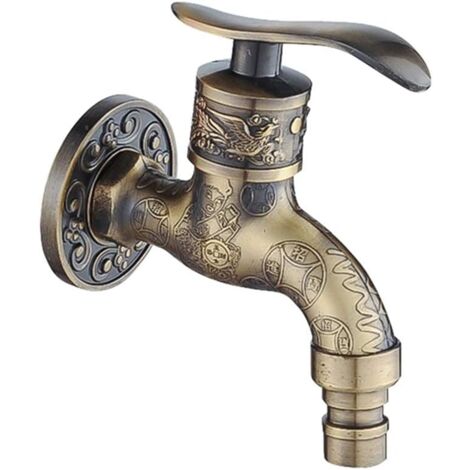 Sollbry Rubinetto per l'acqua, rubinetto a parete intagliato in lega di zinco anticato, rubinetto per lavabo da giardino, rubinetti decorativi per mocio da giardino, rubinetto per lavandino