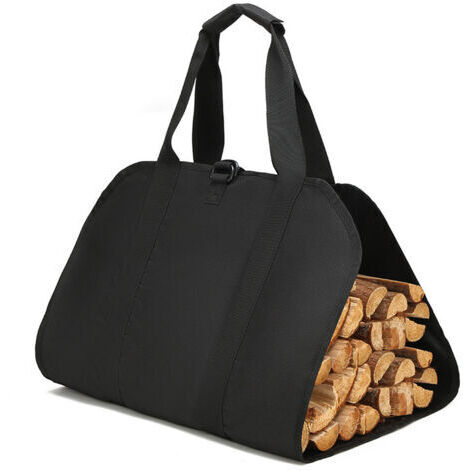 Sollbry Sac de Transport pour Bois de Chauffage, Toile Sac à Bûche, Sac Transport Résistant à Eau, Accessoires de Cheminée Pliables, Idéal pour Poêles, Camping, Plage (Le noir)