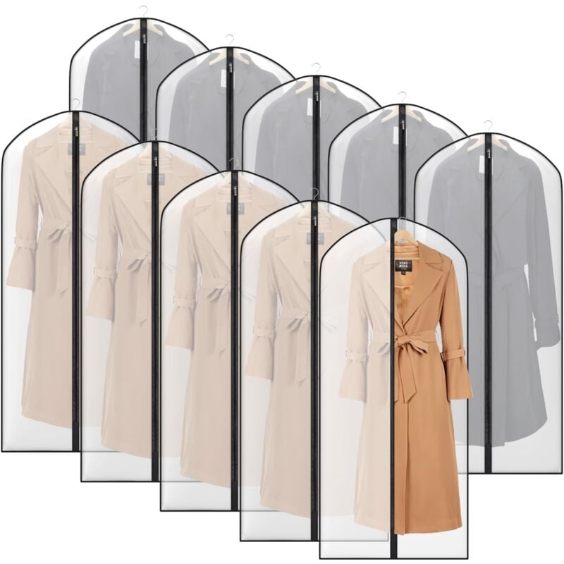 Sacs transparents pour le rangement, sac à vêtements suspendu de 139,7 cm pour placard, housse de rangement pour vêtements avec fermeture éclair