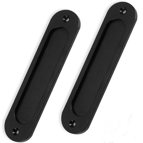 Sollbry Scheunentürgriff, 2 Stück, mattschwarz, 15,2 cm, rund, versenkte flache Platte, Schiebetürgriffe, Aluminiumgriff für Schränke und Schubladen
