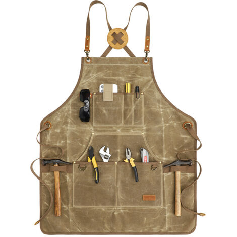 Sollbry Schreinereischürze, Arbeitsschürzen aus gewachstem Segeltuch für Männer und Frauen mit gepolsterter Tasche und Riemen, Segeltuchschürze zum Grillen und BBQ, wasserdichte Schürze für