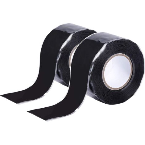 Sollbry Selbstverschmelzendes Silikonband, Autofusionsband, wasserdichtes Dichtungsband, Reparaturband für Notrohre, Wasserrohrlecks, Elektrokabel, 2 Rollen 3 Meter/Rolle (schwarz)