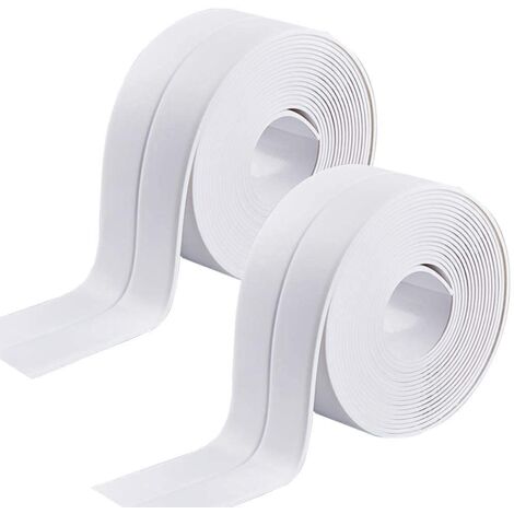 Sollbry Sellador de silicona blanco para baño, 2 tiras autoadhesivas impermeables, a prueba de moho, para cocina, inodoro, pared, esquina, bañera, color blanco.