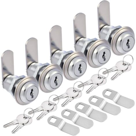 Lot De 2 Serrures Tubulaires à Came 5/8 - Avec 4 Clés, Finition Chrome, étanches