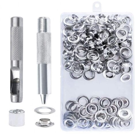 Sollbry Set einfach zu verwendende Ösenknöpfe, Locher-Set für wasserdichte Planen, Vorhänge, Markisen, Schuhtaschen – (Farbe: Silber)