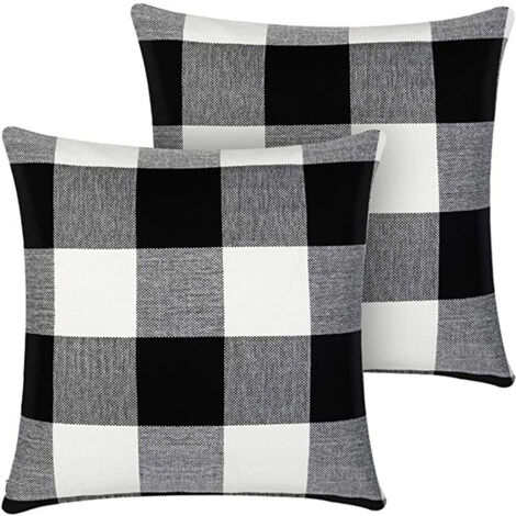 Sollbry Set mit 2 Büffel-Karo-Kissenbezügen, quadratischer Kissenbezug aus schwarz-weißem Polyester für Heimdekoration, Ostern, Sofa, Autobett, 45,7 x 45,7 cm