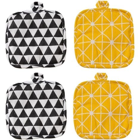 Sollbry Set of 4 cotton pot covers, 18 x 18 CM, kitchen pot covers, for cooking and baking (black, yellow)