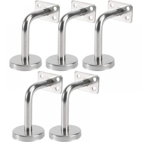 Sollbry Set of 5 Stainless Steel Handrail Brackets - Wall Mounted Handrail Brackets for Indoor and Outdoor Stairs, Wooden Staircase Railing, Stair Rail (6x8x5cm/2.7x3.1x2.0in) Without Screws
