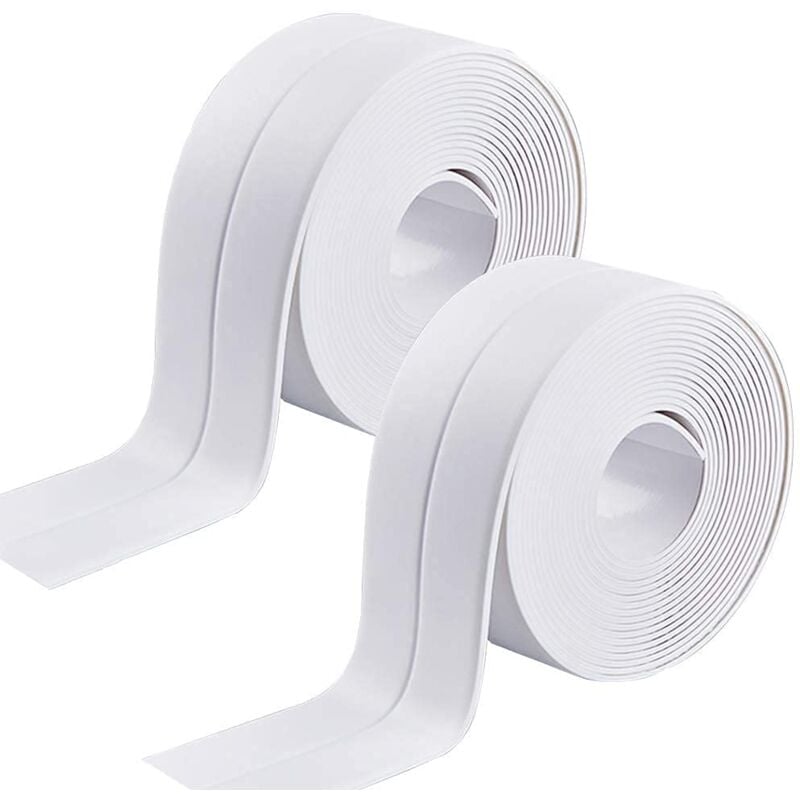 Image of Sollbry - Sigillante in silicone bianco per bagno, 2 pezzi, autoadesivo, impermeabile, antimuffa, nastro sigillante per vasca da bagno, per cucina,