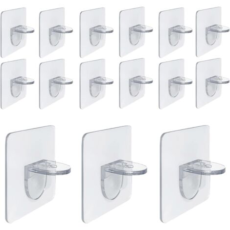 Sollbry Soportes autoadhesivos para estantes, 15 unidades, soportes de pared adhesivos sin perforaciones, soportes de acrílico para estanterías de armarios y librerías.