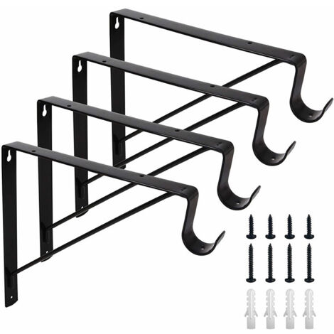 Sollbry Soportes para estantes, paquete de 4, soportes resistentes para estantes y barras, montaje en pared, soportes de esquina, soportes para barras de estantes, incluye tornillos