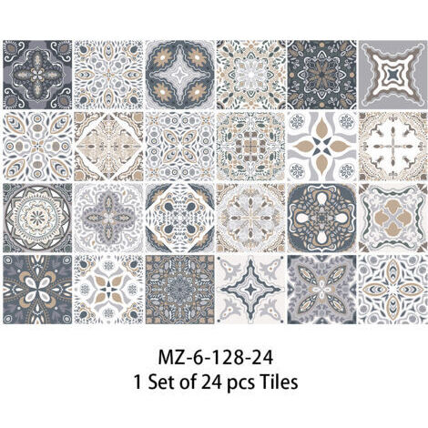 Sollbry Stickers Carreaux Muraux 24 Pièces, Autocollants de Carreaux Imperméable Rétro Mosaïque Style Marocain Auto-adhésif de Carreaux Bricolage pour Décoration Maison Salle Bains Cuisine