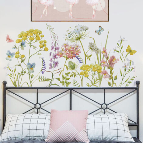 Sollbry Stickers Muraux Fleur de Jardin Autocollants Muraux Mural Stickers Fleurs Plante Papillon Papillon pour Chambre Fille Salon Bureau