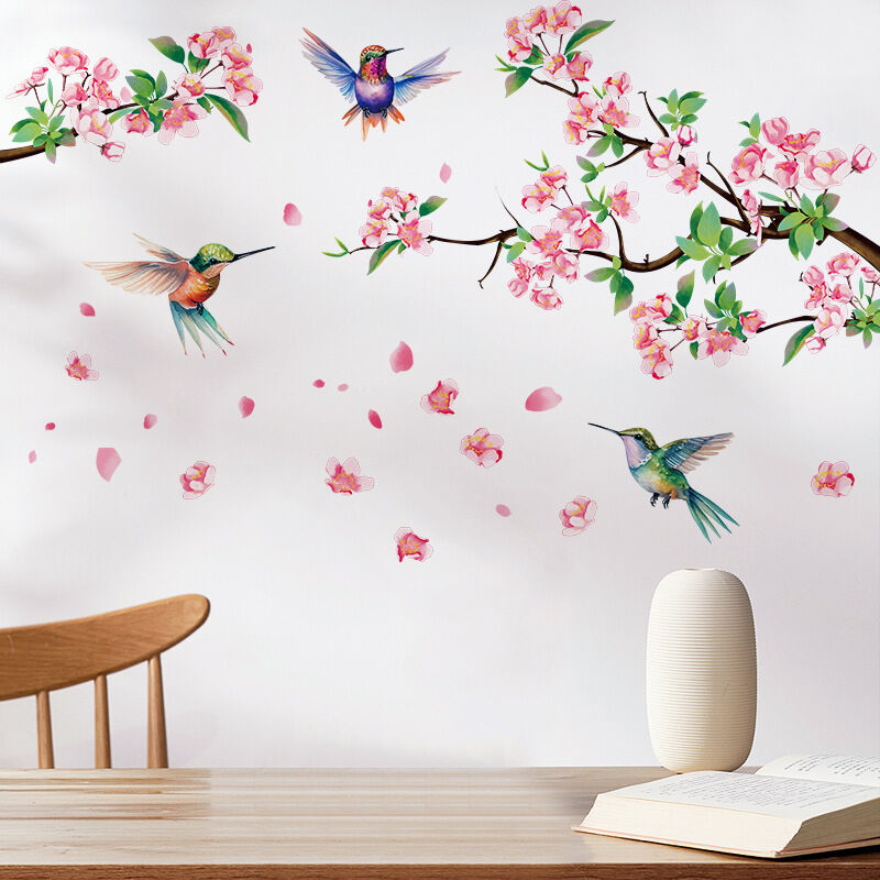 Stickers muraux Oiseau Fleurs Fleur de pêche Sticker Mural Stickers Chambre d'enfant Salon Chambre à Coucher - Sollbry