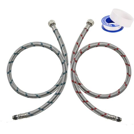 Sollbry Stück flexible Wasserhahn-Verbindungsschläuche G3/8 x M10 80 cm, flexible geflochtene Edelstahl-Wasserhähne mit Dichtungsband-Verbindungsschlauch für Küchen-Duschspüle