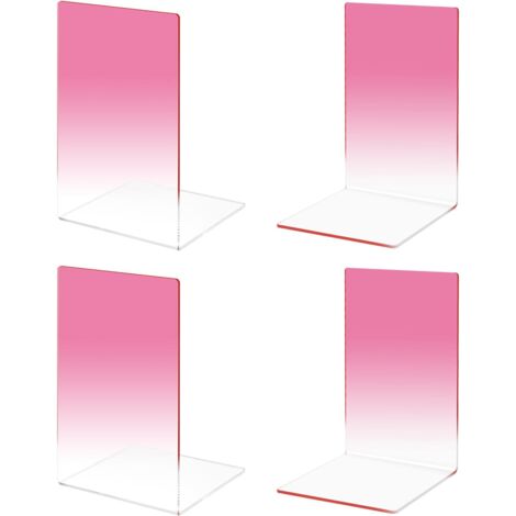 Sollbry Sujetalibros acrílicos de color degradado, para niños, con diseño antiarañazos, para oficinas, decoración, estanterías, escuelas y librerías, 2 pares (rosa)