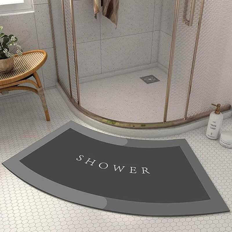 Super Absorbant Tapis de Douche Arrondi en Quart de Cercle, Lavable Tapis Douche Angle Antidérapant pour Sortie de Cabine Douche,Gris,40x75CM