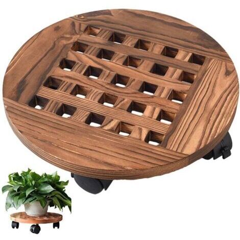 Sollbry – Support de jardinière en bois roulant 30 cm – Roulettes 360° – Plateau pour pots de fleurs intérieur extérieur – Matériau écologique