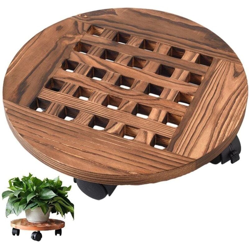 Support De Jardinière en Bois Roulant De 11,81'/ 30 Cm avec roulettes, Support Rond pour Pots De Fleurs, De Jardinière Intérieur Extérieur avec