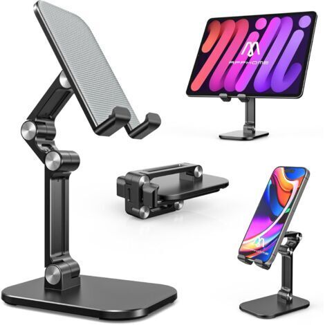 Sollbry Support de téléphone réglable pour bureau - Support de téléphone portable pliable, portable et durable avec une forte stabilité - Surface en silicone pour une protection améliorée - Support de