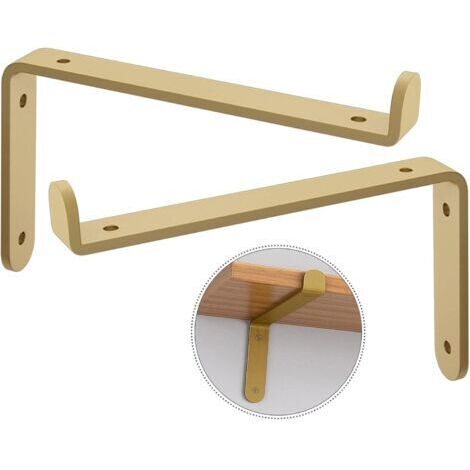 Sollbry Support D'étagère Robustes, Equerre pour Etagere Mural en Métal À 90 Degrés, Support D'étagère Flottant Doré, Equerre Industriels pour Bureau/établi DIY, 2 Pièces,15x10cm/5.9 3.9in