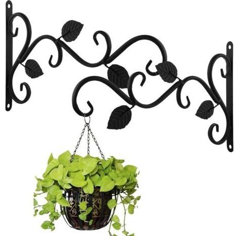Sollbry Supports de Panier Suspendu, Crochets de Suspension Muraux en Fer, Métal Supports d’accrochage pour l’extérieur avec Vis, Décoration de Jardin pour Plantes Lanternes Carillons éoliens (2 Pièce